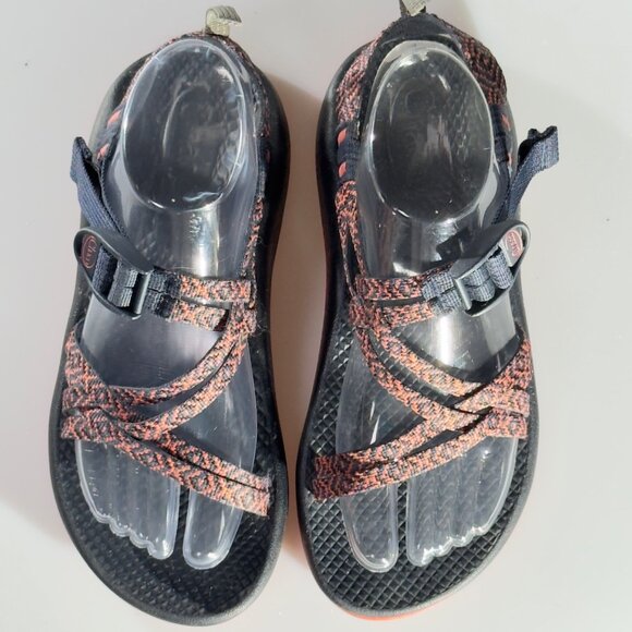 CHACO Kid's Adjustable Strap Padded Eclipse Hiking Sandals Black/Orange Size 5 - Picture 4 of 10